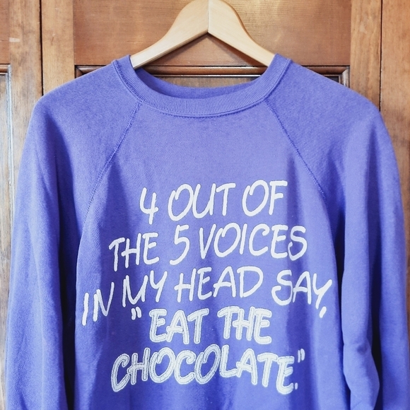 Vintage purple raglan sleeve graphic humor crewneck sweatshirt *DAMAGED* - Picture 2 of 11